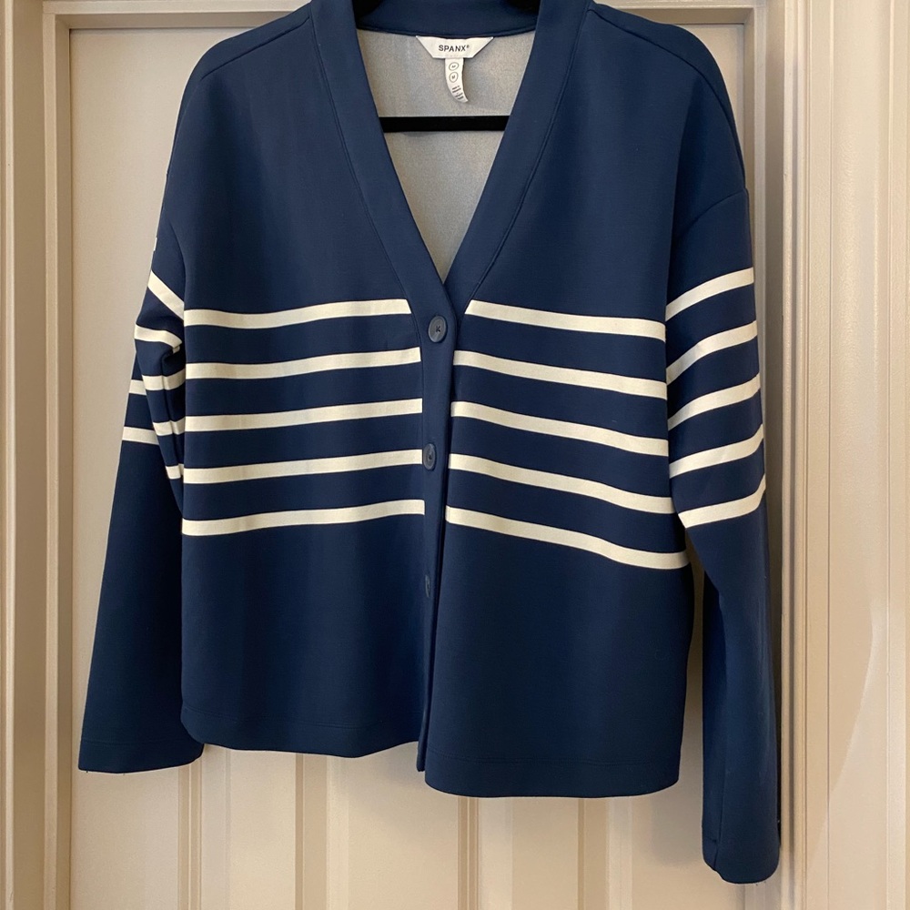 SPANX Medium Navy and Cream White Cardigan